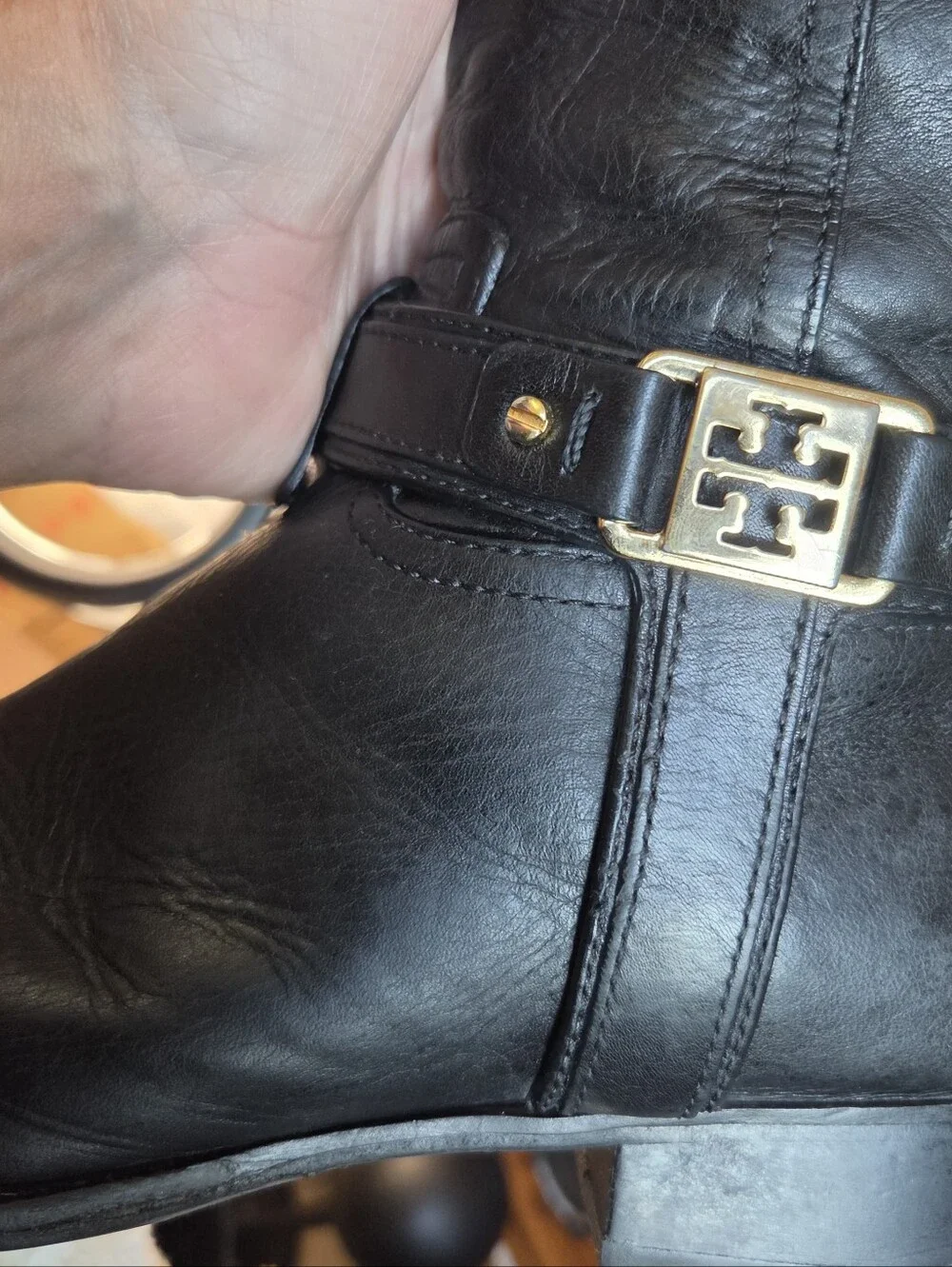 Tory Burch Alessandra Black Leather Tall Riding Boot Gold Hardware Sz 8M Classic